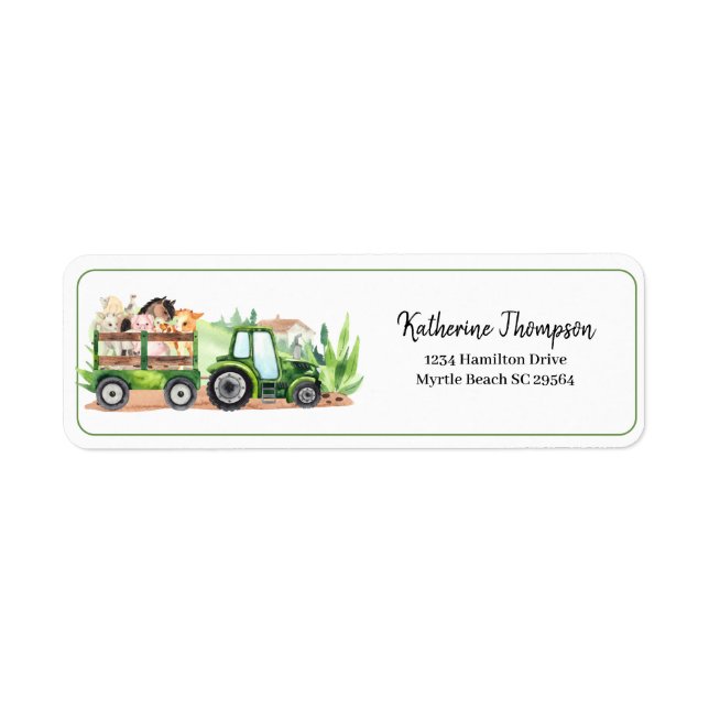 Étiquette Animaux de ferme Tracteur vert Garçons Baby shower (Devant)