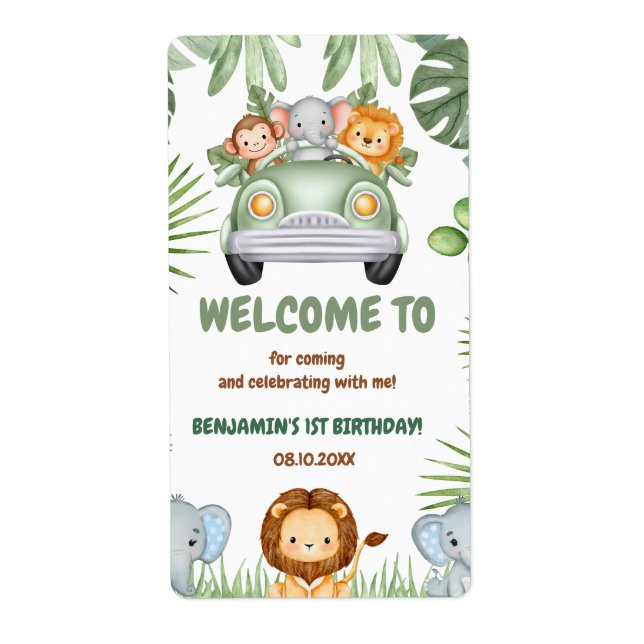 Étiquette Animaux de la Jungle tropicale sauvage Anniversair (Devant)