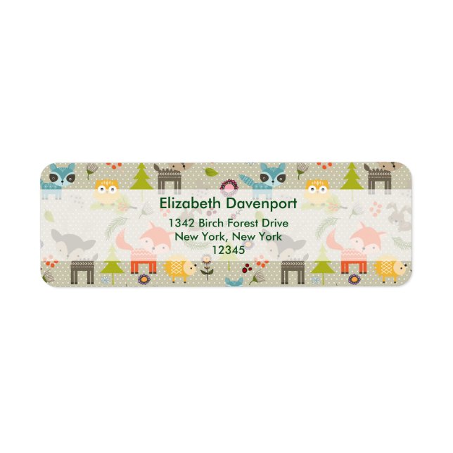 Étiquette Animaux mignons en bois Motifs illustrés (Devant)