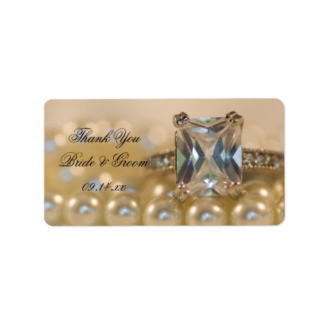 Étiquette Anneau de diamant et perles Mariage Merci (Devant)