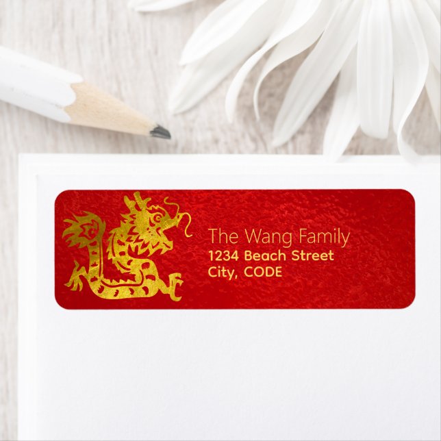 Étiquette Année dragon chinoise 2024 coupé en papier Red Foi (En situation)