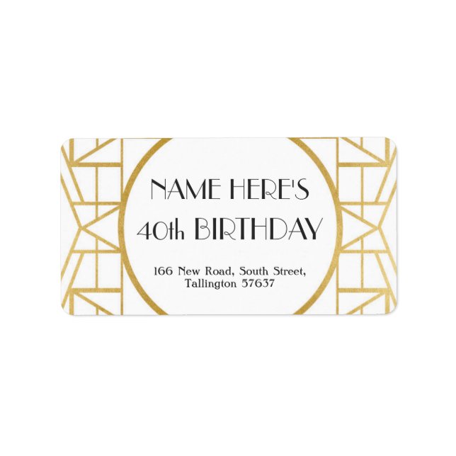 Étiquette Anniversaire Art déco des années 1920 Gatsby Addre (Devant)