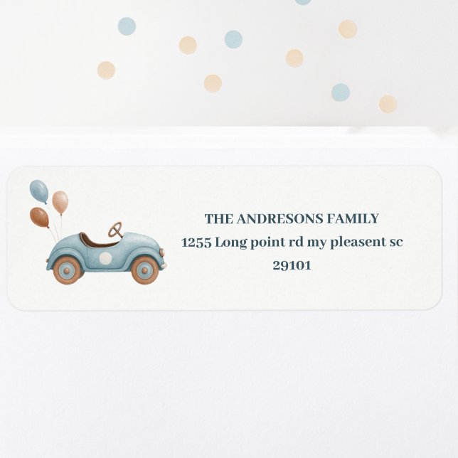 Étiquette Anniversaire de enfant de voiture bleu aquarelle (Créateur téléchargé)