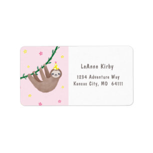 Étiquette Anniversaire du thème Sloth avec pois jaune et bla