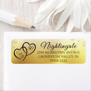 Étiquette Anniversaire Élégant Coeurs Script Initiale Or