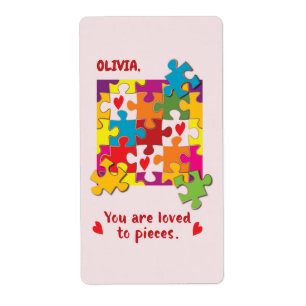 Étiquette Anniversaire Fille Puzzle Amour aux pièces