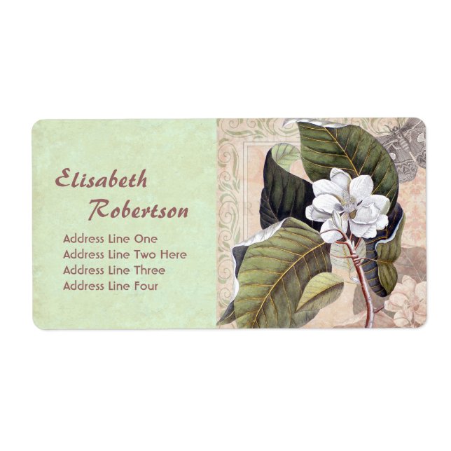 Étiquette Antique Botanique Impression Magnolia Collage (Devant)