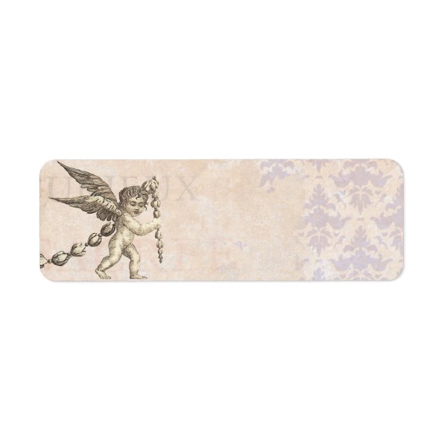 Étiquette Antique Cupid avec Garland Vintage (Devant)