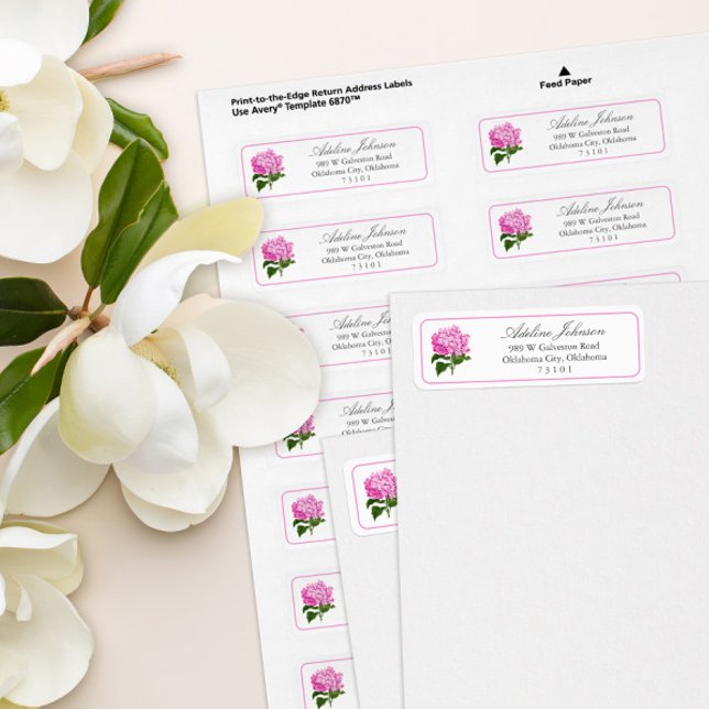 Étiquette Antique Pink Hydrangea Return Address Label (girly pink hydrangea flower elegant and simple return address label for weddings and showers)