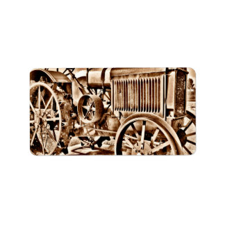 Étiquette Antique Tracteur Équipement Agricole Classic Sepia