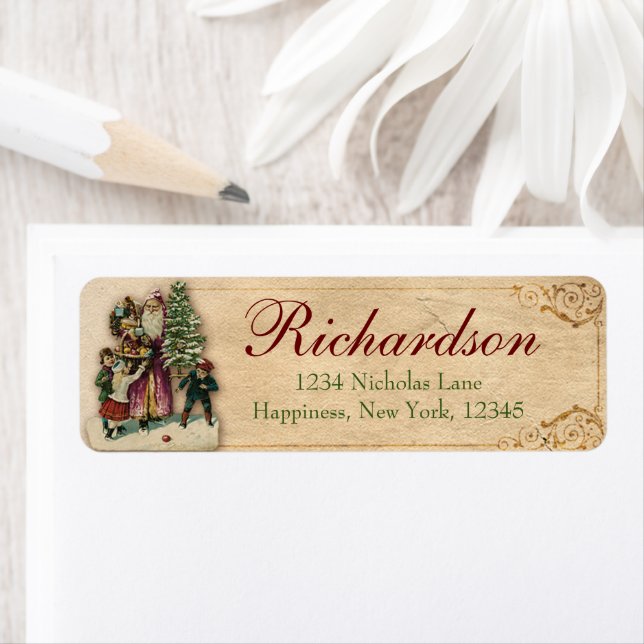 Étiquette Antique Victorian Christmas Père Noël Adresse de r (En situation)