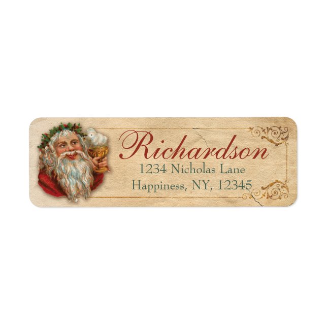 Étiquette Antique Victorien Noël Père Noël Wassail Boisson (Devant)