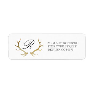 Étiquette Antler en or rustique   Adresse personnalisée