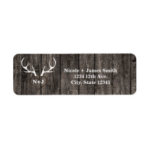 Étiquette Antlers de cerfs rustiques et Mariage de coeur scu