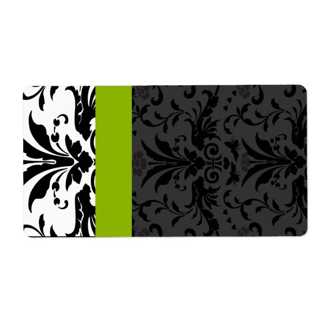 Étiquette Apple Green & Black Bumble Bee Damask Adresse (Devant)