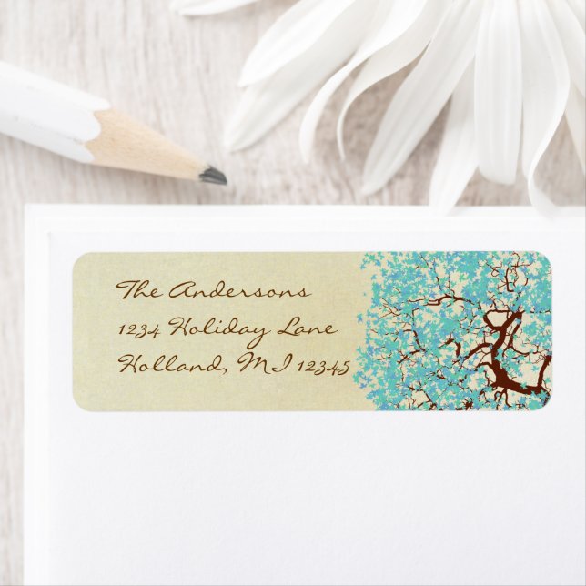 Étiquette Aqua Blue Aqua Tree Adresse de retour (En situation)