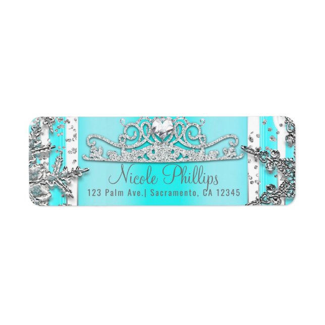 Étiquette Aqua Blue & Silver Winter Wonderland Snowflakes (Devant)
