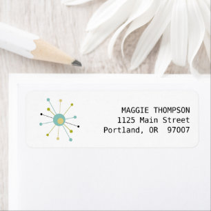 Étiquette Aqua Blue Yellow Starburst atomique milieu du sièc