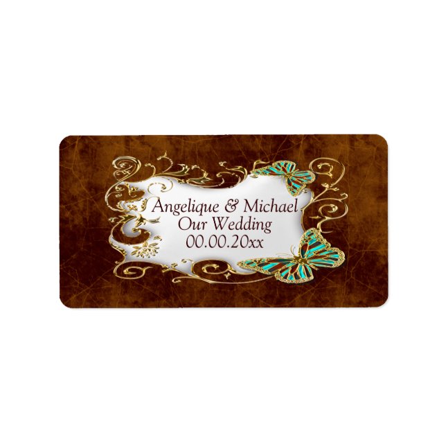 Étiquette Aqua d'or Brown Phoques de vin mariage (Devant)