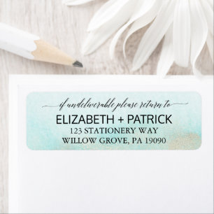 Étiquette Aqua et Gold Watercolor Beach Wedding
