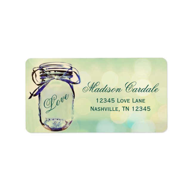 Étiquette Aqua Green Mason Jar Mariage Retourner l'adresse É (Devant)