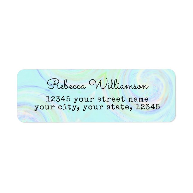 Étiquette Aqua Pastel Swirl Adresse de retour (Devant)
