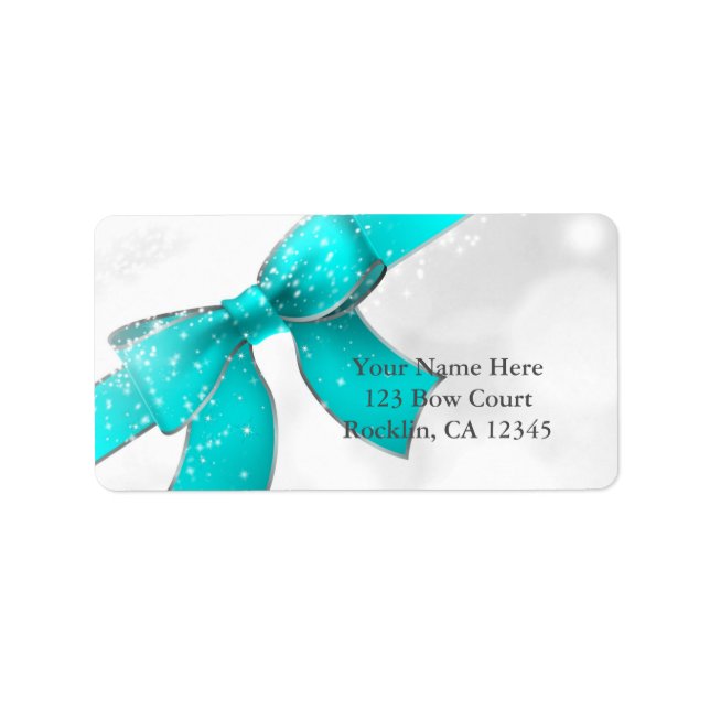Étiquette Aqua Turquoise Blue Bow & Sparkles Chic Invitation (Devant)