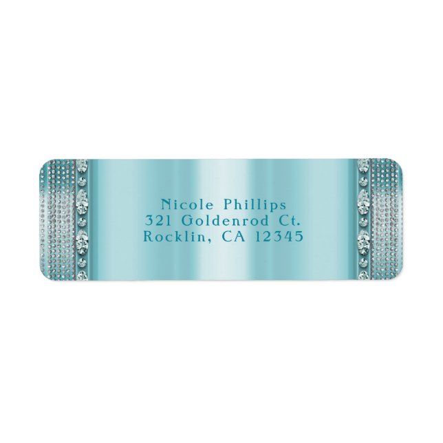 Étiquette Aqua Turquoise Blue & Silver Diamond Bling Invitat (Devant)