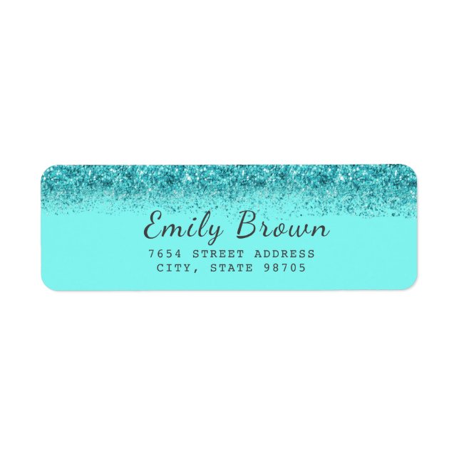 Étiquette Aqua Turquoise Faux Parties scintillant Adresse de (Devant)
