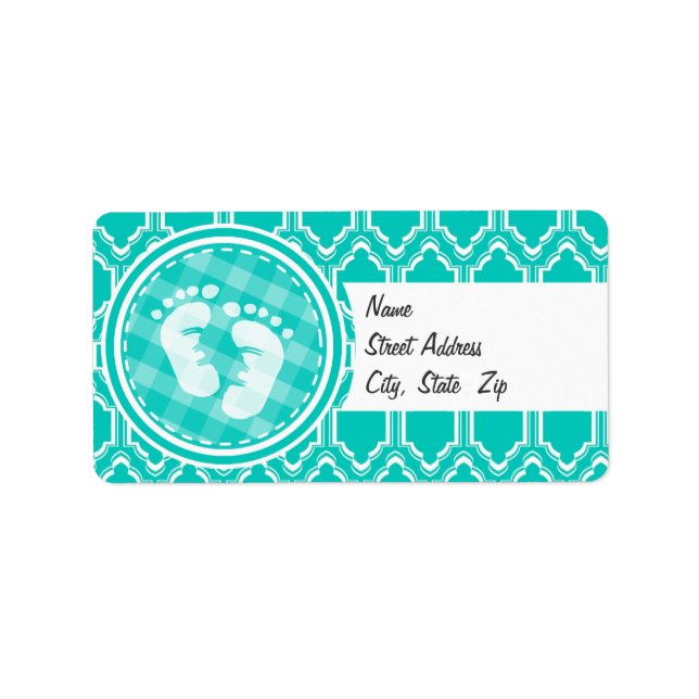 Étiquette Aqua Turquoise Retro Baby shower pieds bébé (Devant)