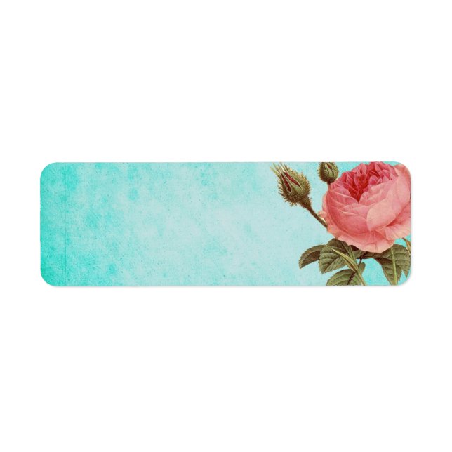 Étiquette Aqua vintage avec Rose RSVP (Devant)