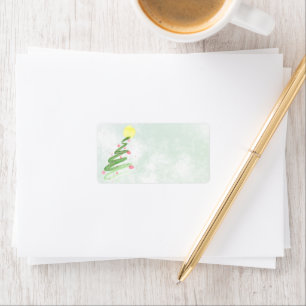 Étiquette Aquarelle Abstraite Arbre de Noël Adresse blanche