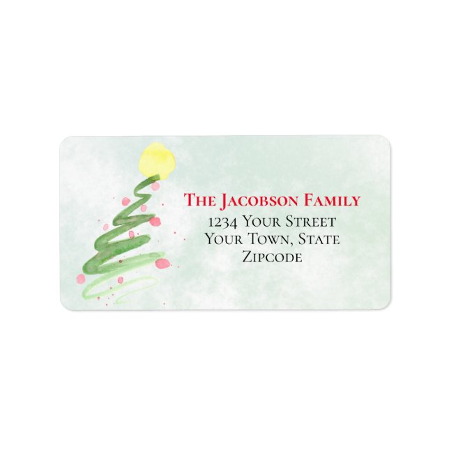 Étiquette Aquarelle Abstraite Arbre de Noël Adresse de retou (Devant)