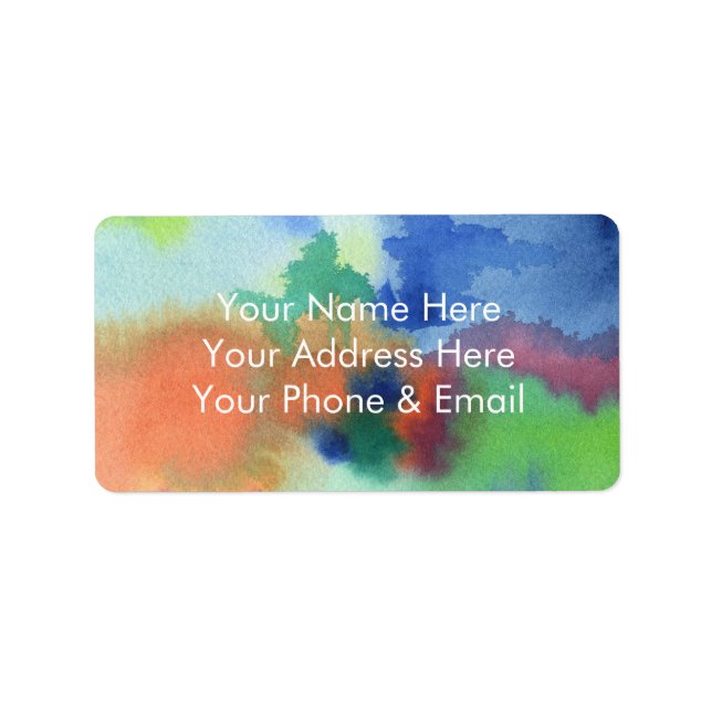 Étiquette Aquarelle Abstraite peinte à la main Bleu orange V (Devant)