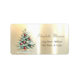 Étiquette Aquarelle Arbre de Noël Boules Or