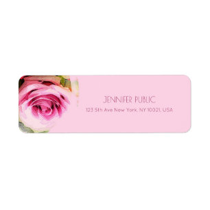 Étiquette Aquarelle Art Rose Rose Fleur Retour