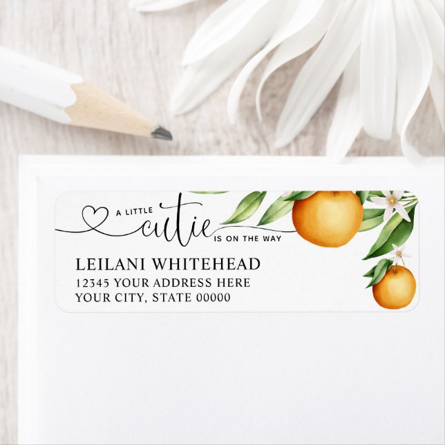 Étiquette Aquarelle Baby shower d'Oranges Little Cutie (En situation)