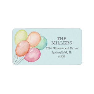Étiquette Aquarelle Ballons Adresse bleue