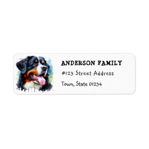 Étiquette Aquarelle Bernese Mountain Dog Adresse de retour