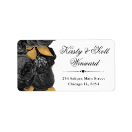 Étiquette Aquarelle Black et Gold Flowers Adresse