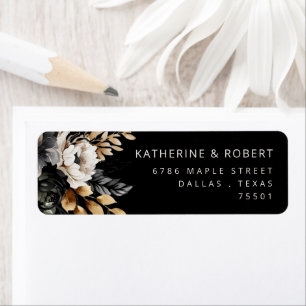 Étiquette Aquarelle Black Gold Floral Adresse de retour Labe