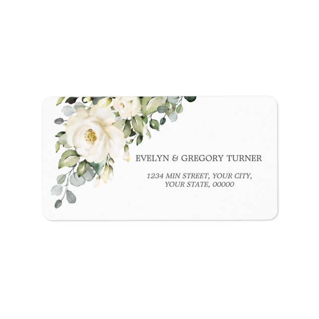 Étiquette Aquarelle Blanc Floral Eucalyptus Mariage de feuil (Devant)