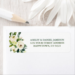 Étiquette Aquarelle Blanc Floral Vert Adresse