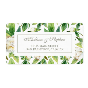 Étiquette Aquarelle blanche et feuille - Mariage