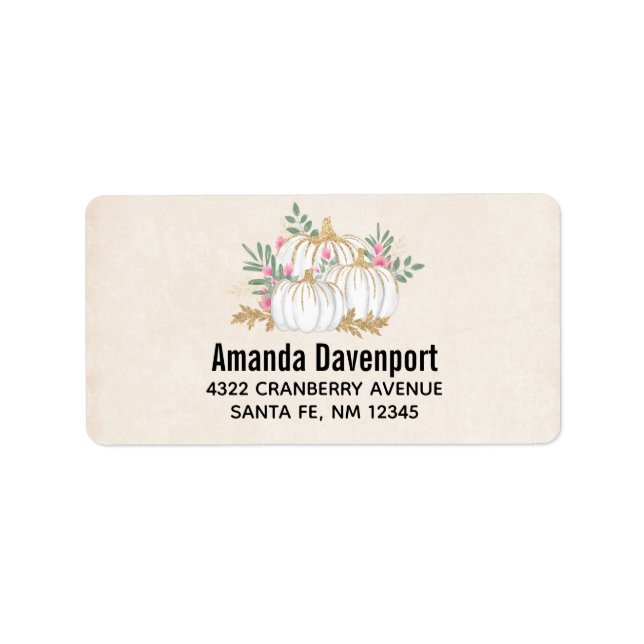 Étiquette Aquarelle blanche et or Citrouille Thankesgiving (Devant)