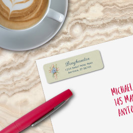 Étiquette Aquarelle bleu Floral Croix personnalisée