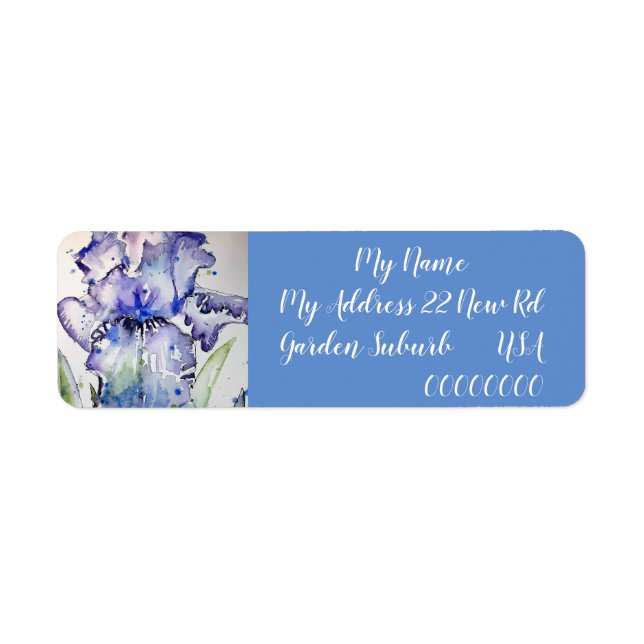 Étiquette Aquarelle bleu Iris Floral Retourner l'adresse Éti (Devant)