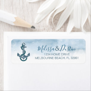 Étiquette Aquarelle bleu minimaliste Plage Ancre nautique
