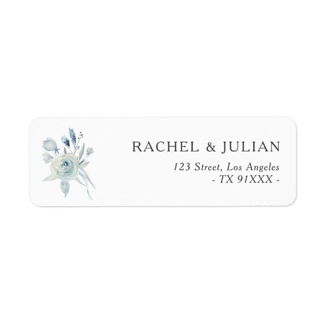 Étiquette aquarelle bleu poussiéreux adresse florale (Devant)