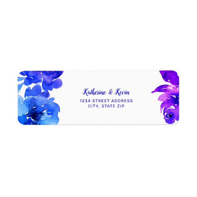 Étiquette Aquarelle bleu violet Floral Adresse de retour (Devant)
